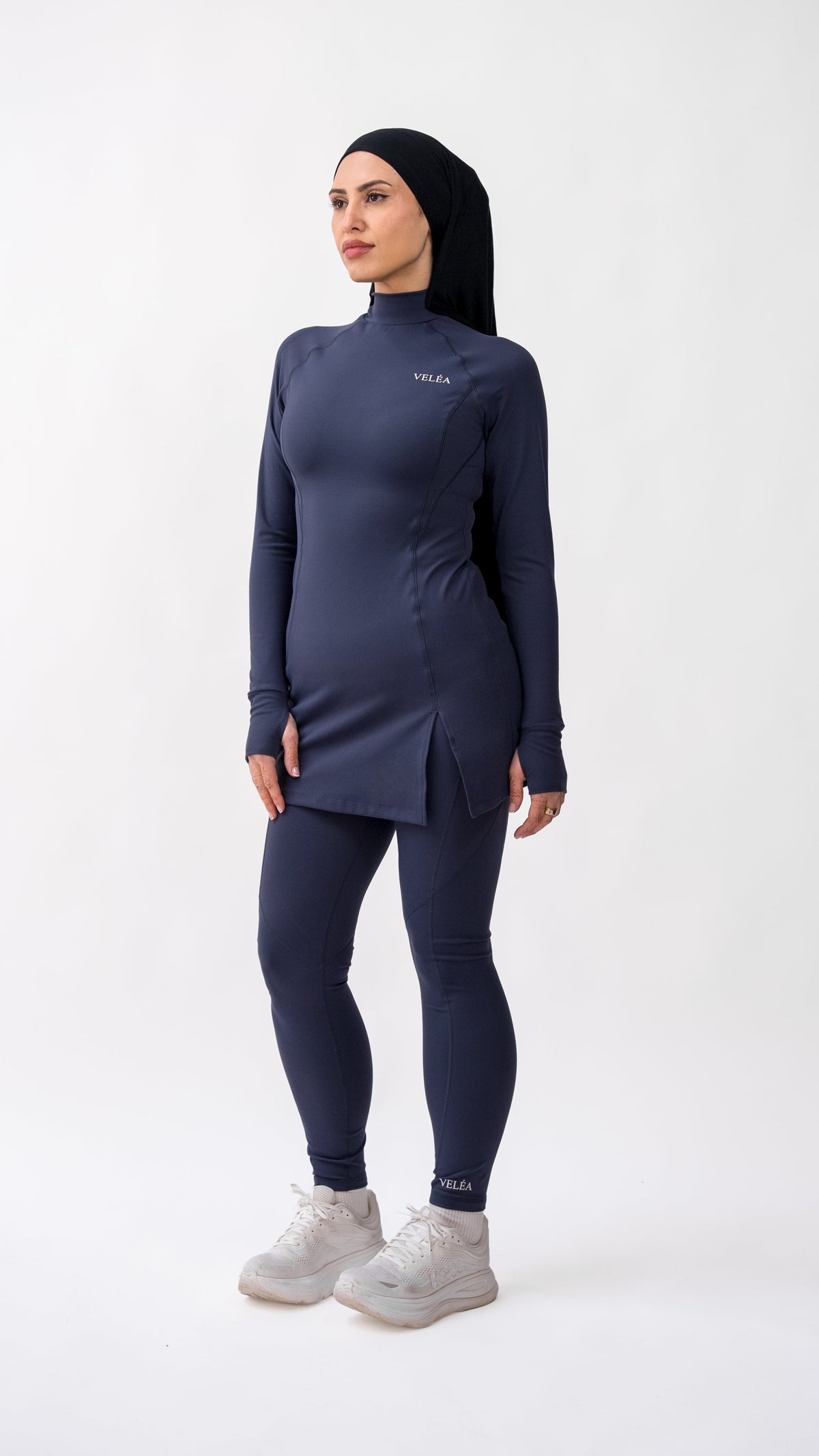 Céleste Bundle Bleu Nuit Set & Cloak, modest workout bundle detail