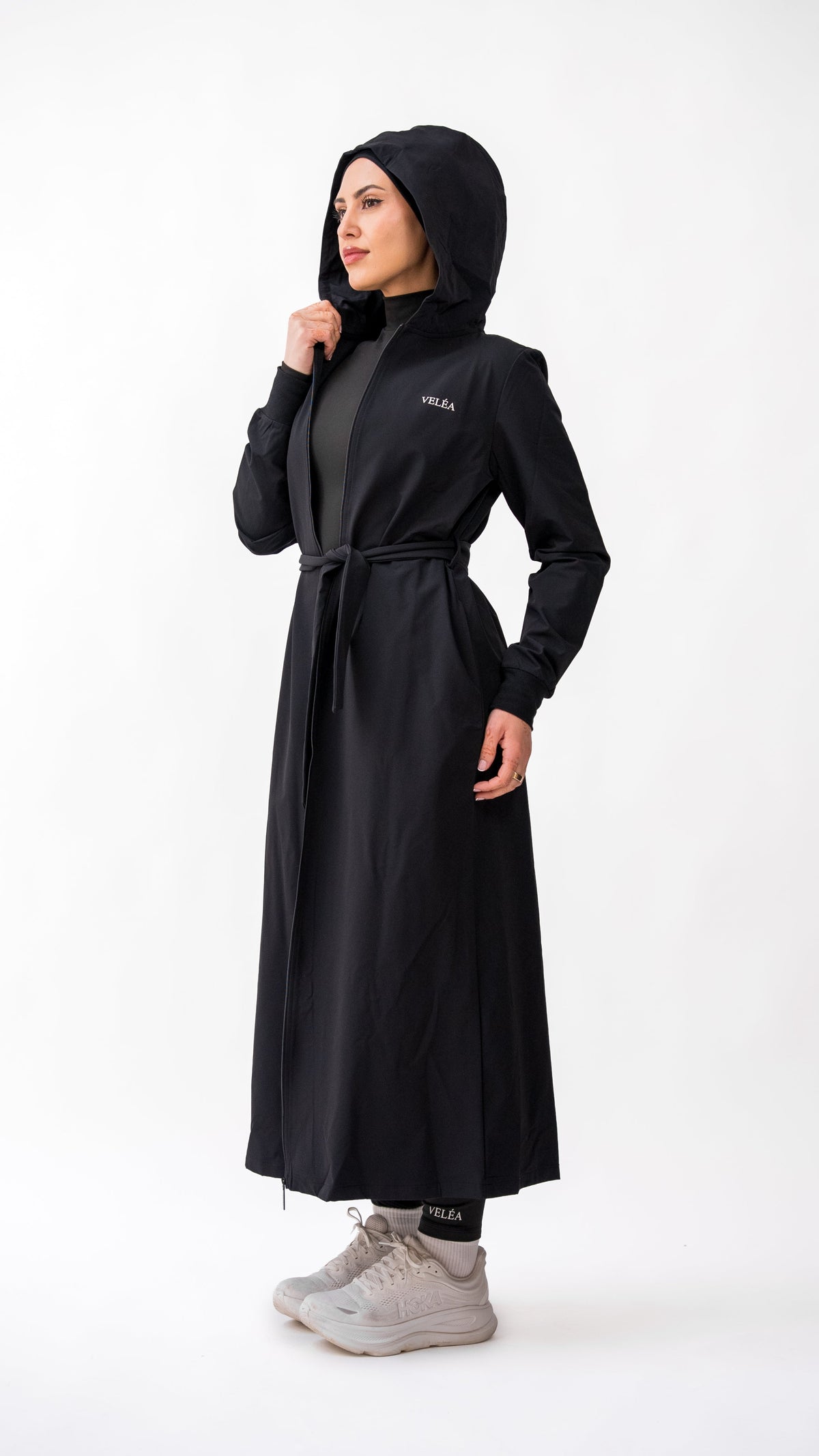 Céleste Bundle — Éclipse Set and Cloak, modest activewear bundle in matte black