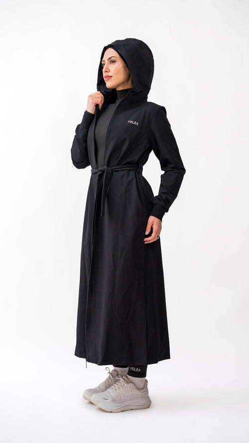 Céleste Bundle — Éclipse Set and Cloak, modest activewear bundle in matte black